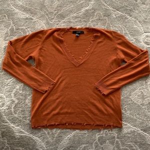 Forever 21 Burnt Orange Frayed V-Neck Knit Sweater